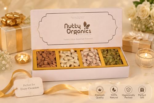 Nutty Organics Premium Dry Fruit Gift Box 4 Pack (150g) | Almonds, Cashews, Salted Pistachios & Raisins , Greeting card