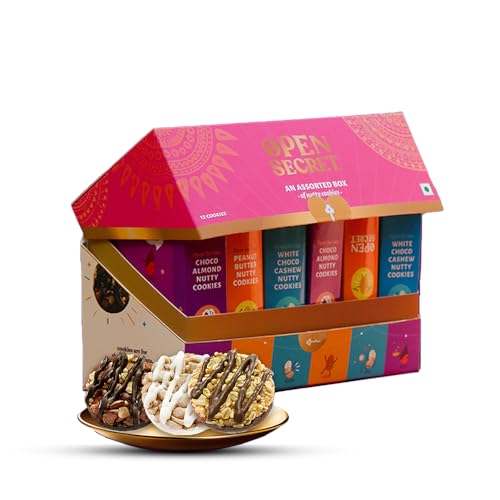 Open Secret Diwali Chocolate Hamper Gift Box | 12 Dry Fruits Cookies | Healthy Snacks, No Maida | Festive Gift Box