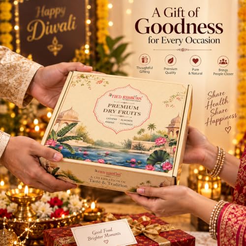 TIED RIBBONS Premium Dry Fruits Gift Box with Almonds, Cashews, Raisins & Pistachios | Set of 4 Dry Fruit Jars (Each, 125g)
