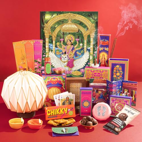 Phool 12-Item Lakshmi Poojan Diwali Gift Box – Laxmi Charan, Diya, Toran, Agarbatti, Playing Cards & Festive Treats | Family & Corporate Gifting