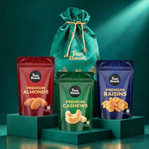 True Elements Premium Dry Fruit Potli (220g) – Almonds, Cashews & Raisins | Diwali Gift Hamper
