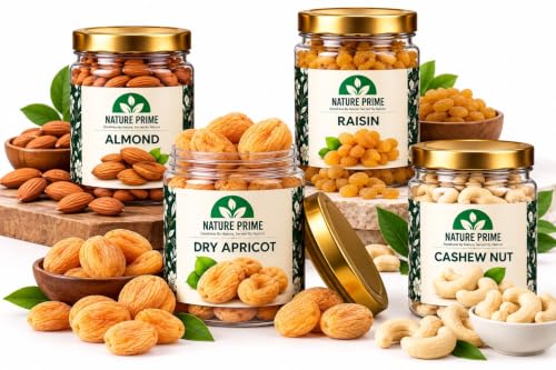 Nature Prime Celebration Pack Dry Fruits Gift Hamper (400g) – 4 Jars of Almonds, Cashews, Dry Apricots & Raisins | Diwali & Corporate Gifting