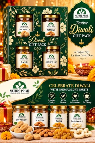 Nature Prime Celebration Pack Dry Fruits Gift Hamper (400g) – 4 Jars of Almonds, Cashews, Dry Apricots & Raisins | Diwali & Corporate Gifting