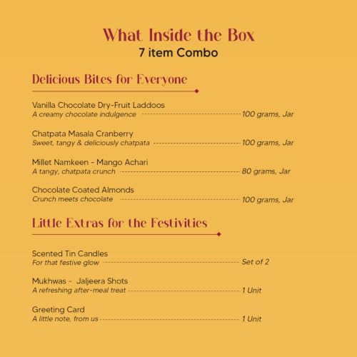 Eat Better Co Jugmug 8-Item Diwali Gift Hamper – Masala Cranberries, Spiced Almonds, Hazelnut Chocolate Laddoos & Tin Candles
