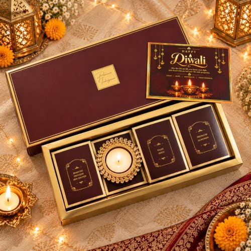 NutriSnacksBox Luxury Brown Diwali Gift Box – Almonds, Butterscotch Chocolates, Paan Shots, Namkeen & Diwali Card