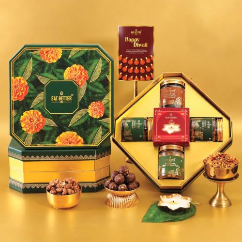 Marigold 6-Item Diwali Jar Hamper – Masala Cranberries, Hazelnut Laddoos, Spiced Almonds & Urli Candle
