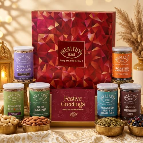Healthy Treat Royal Treat Diwali Gift Hamper – Premium Roasted Dry Fruits & Healthy Snacks with Greeting Card