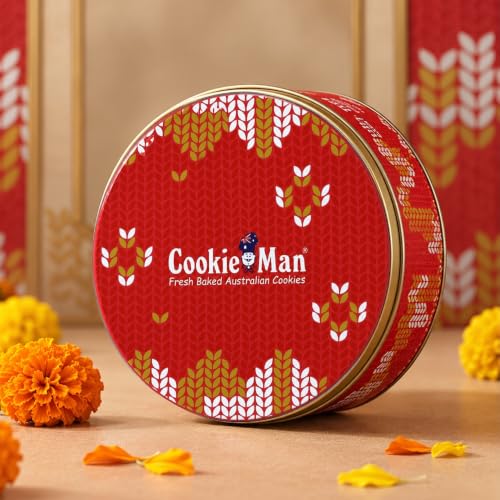 CookieMan Festive Delights Assorted Cookies Diwali Gift Tin (200g) – Choc Chip, Butter Cashew & Double Choc Chip
