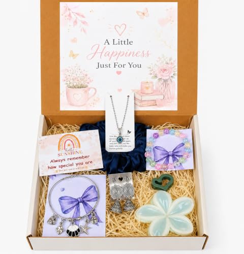 Mei & More 8-Piece Gift Combo for Women & Girls – Scrunchie, Bow Hair Claw, Flower Clip, Beaded Charm Bracelet & Korean Pearl Earrings | Random Colours & Designs