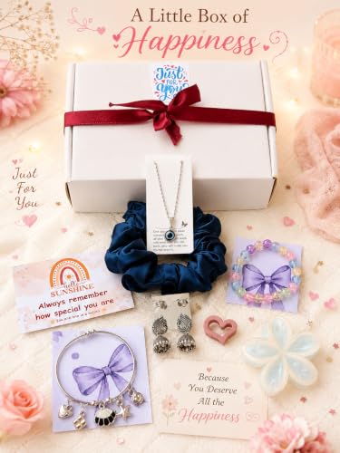 Mei & More 8-Piece Gift Combo for Women & Girls – Scrunchie, Bow Hair Claw, Flower Clip, Beaded Charm Bracelet & Korean Pearl Earrings | Random Colours & Designs