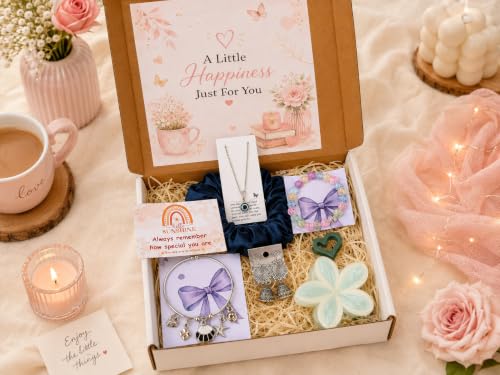 Mei & More 8-Piece Gift Combo for Women & Girls – Scrunchie, Bow Hair Claw, Flower Clip, Beaded Charm Bracelet & Korean Pearl Earrings | Random Colours & Designs