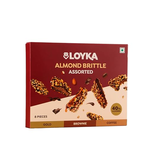 Loyka Almond Brittle Assorted Chocolate Box (8 Pcs, 116g) – Roasted California Almonds , Dark Chocolate & Salted Caramel