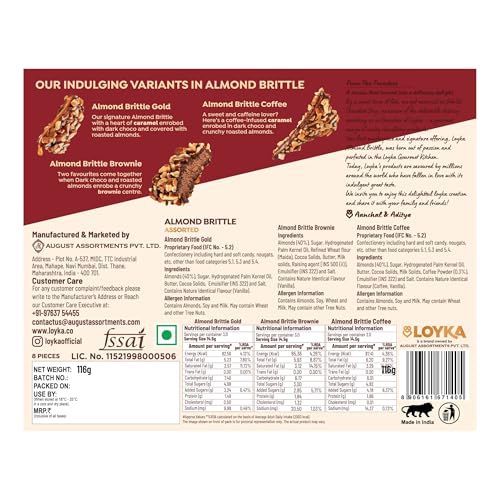 Loyka Almond Brittle Assorted Chocolate Box (8 Pcs, 116g) – Roasted California Almonds , Dark Chocolate & Salted Caramel