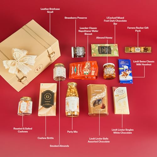 The Gift Studio Mighty Celebration Trunk – Assorted Chocolates, Lindt, Cashews, Almond Honey, Cookies, Tea & Preserves