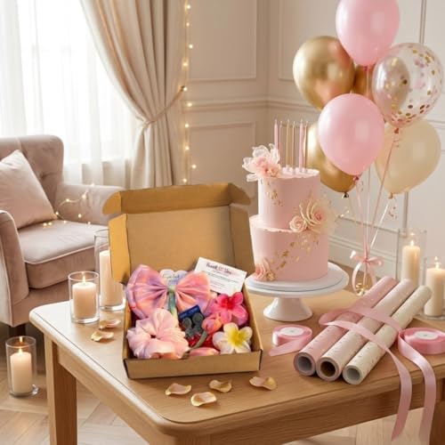 Gift Hamper for Women & Girls – Tulip Hair Bow, Scrunchie, 2 Flower Claw Clips & Jhumki Earrings