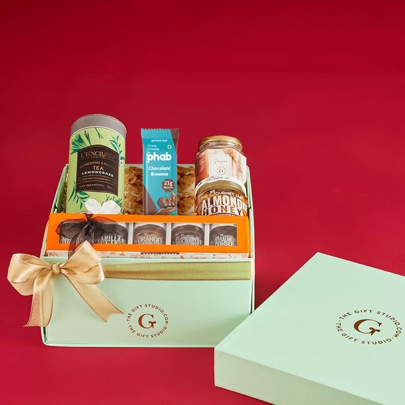 The Gift Studio Guilt-Free Gourmet Hamper – Herbal Tea, Almond Honey, Mixed Nuts & More
