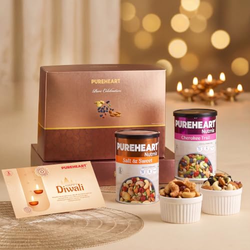 PUREHEART Diwali Gift Hamper-Trail Mix, Salt & Sweet Nutmix 230g, Card Assorted Gift Box (Multicolor)