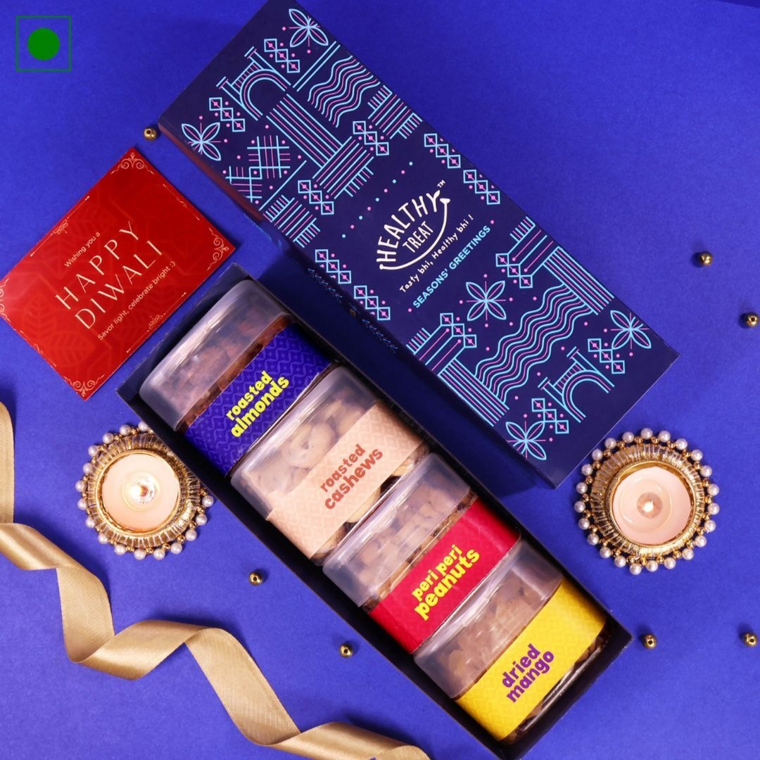 Healthy Treat Nutty Affair Premium Dry Fruit Diwali Gift Box Hamper | Diwali Assorted Gift Box (Blue)