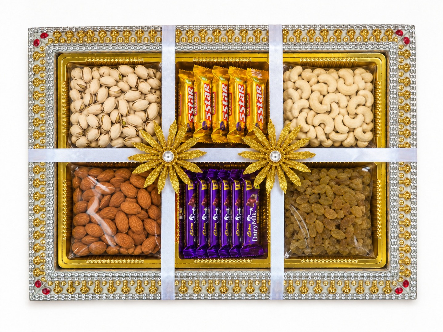 Happy Basket By Simran Dry Fruit Gift Box with Chocolates | Premium Festival & Corporate Gift Hamper Wooden Gift Box (White)