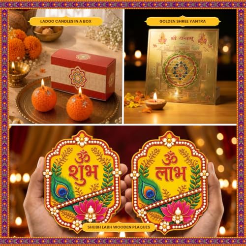 Goshudh Diwali Gift Hamper 9 Items Gift Box Almond, Cashew, Raisin & Festive Decor Assorted Gift Box (Multicolor)