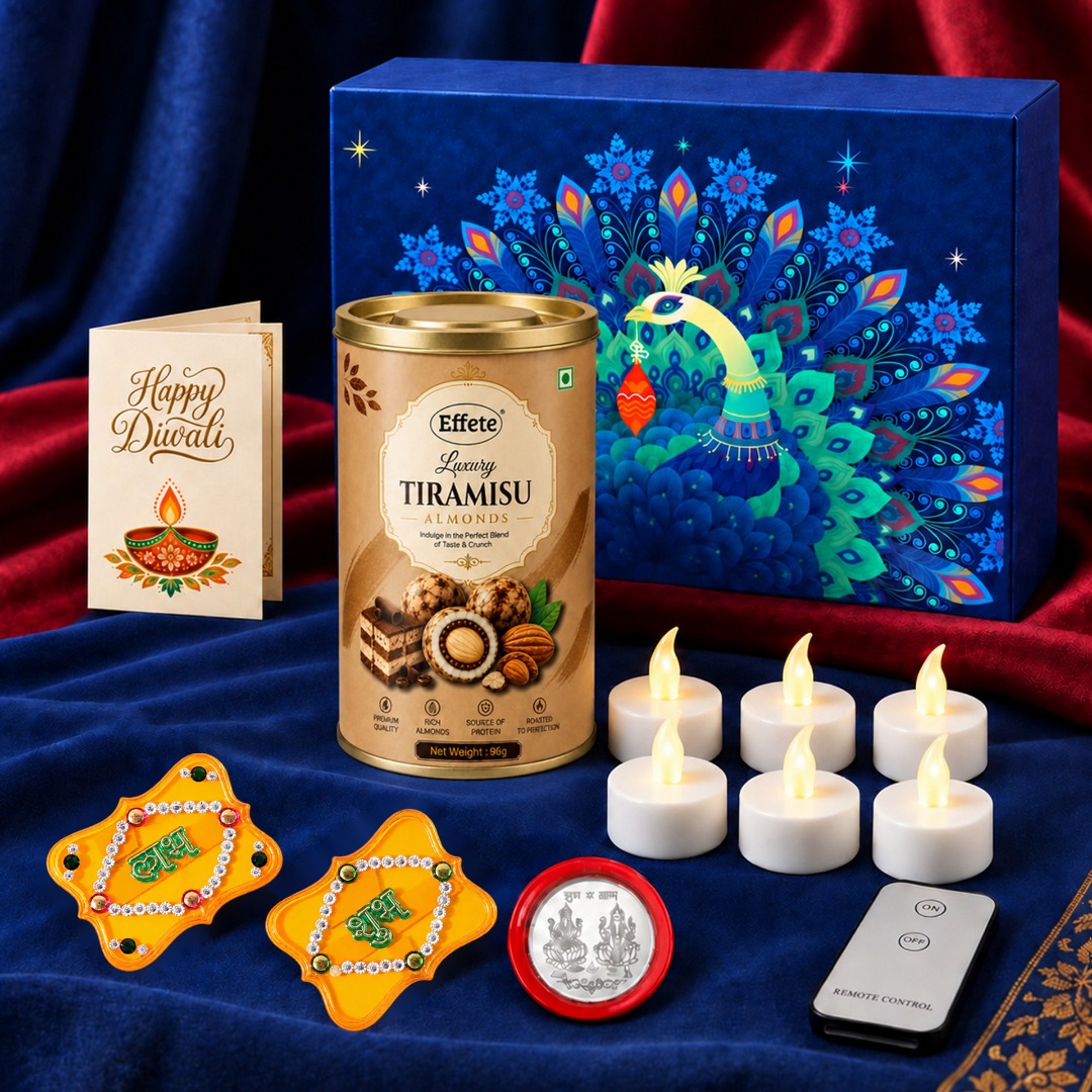 Effete Festival Gift Combo LED Candles | Shubh Labh | Card | Chocolate | Coin Assorted Gift Box (Multicolor)- Design 1