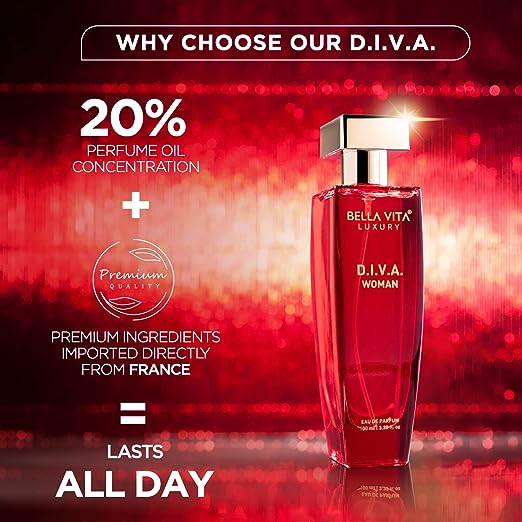 Bella Vita D.I.V.A Eau De Parfum for Women | Premium Bergamot Floral Long Lasting Elegant Fragrance