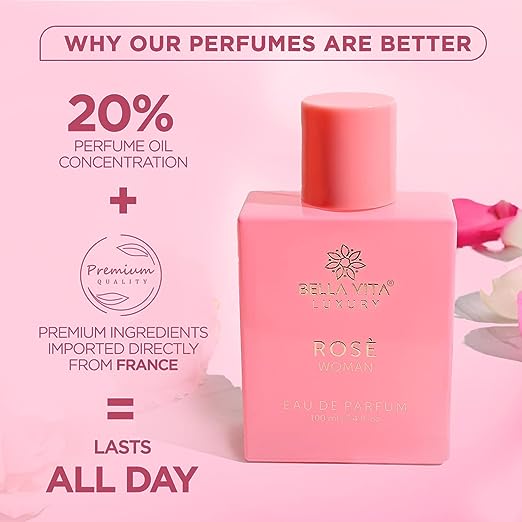 Bella Vita Eau De Rose Women Luxury Parfum | Premium Rose Floral Long Lasting Everyday Fragrance