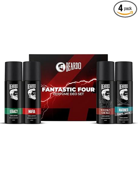 Beardo Fantastic 4 Perfume Body Spray Gift Set for Men Pack of 4 | Long Lasting Aromatic Variety Combo