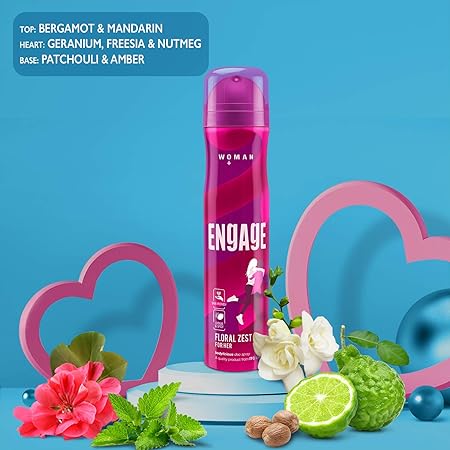 Engage Floral Zest Deodorant for Women | Citrus Floral Skin Friendly Long Lasting Body Spray