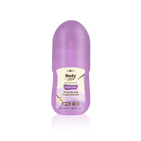 Plum BodyLovin Vanilla Vibes Deodorant Roll On with Lactic and Glycolic Acid | Aluminium Free Vanilla Brightening Roll On