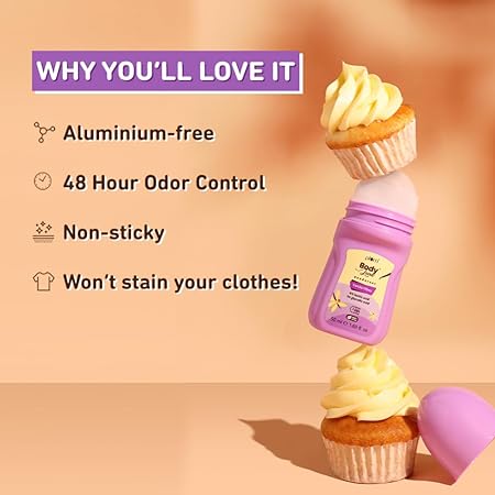 Plum BodyLovin Vanilla Vibes Deodorant Roll On with Lactic and Glycolic Acid | Aluminium Free Vanilla Brightening Roll On