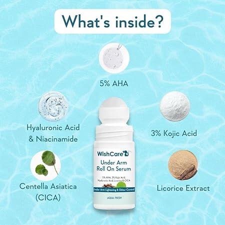 WishCare Underarm Roll On Serum 5% AHA 3% Kojic Acid HA Licorice Underarm Lightening & Odour Control