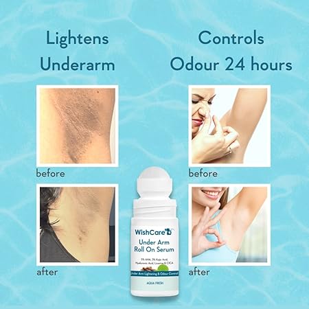 WishCare Underarm Roll On Serum 5% AHA 3% Kojic Acid HA Licorice Underarm Lightening & Odour Control