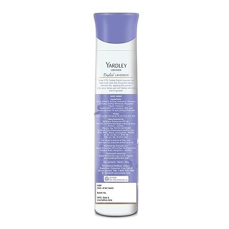 Yardley London English Lavender Refreshing Body Spray Fresh Floral Scent Body Deodorant for Women