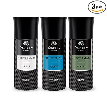 Yardley London Gentleman Range Deo Body Spray Tripack (Classic + Urbane + Royale) for Men, Pack of 3
