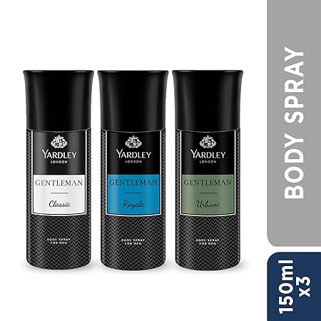 Yardley London Gentleman Range Deo Body Spray Tripack (Classic + Urbane + Royale) for Men, Pack of 3