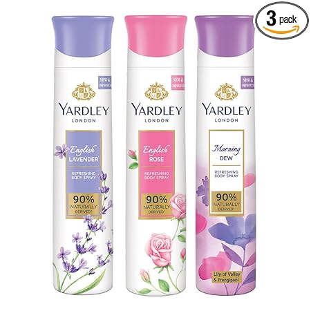 Yardley London Refreshing Deo Body Spray Tripack (English Lavender + English Rose + Morning Dew) For Women, Pack Of 3