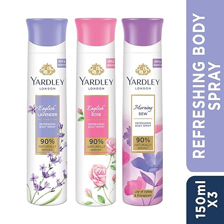 Yardley London Refreshing Deo Body Spray Tripack (English Lavender + English Rose + Morning Dew) For Women, Pack Of 3