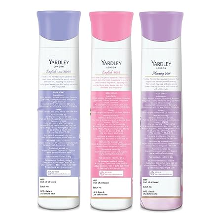 Yardley London Refreshing Deo Body Spray Tripack (English Lavender + English Rose + Morning Dew) For Women, Pack Of 3