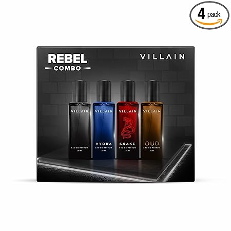 Villain Rebel Luxury Perfume Gift Set for Men Pack of 4 | Woody Long Lasting Premium Variety Combo