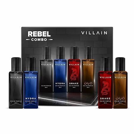 Villain Rebel Luxury Perfume Gift Set for Men Pack of 4 | Woody Long Lasting Premium Variety Combo