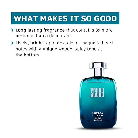 Ustraa Scuba Cologne Perfume for Men | Aquatic Marine Long Lasting Fresh Sport Fragrance