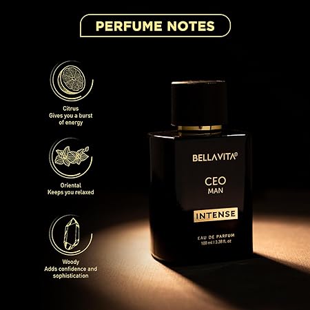 Bella Vita Luxury CEO Man Intense Eau De Parfum with Bergamot Orchid Patchouli and Vanilla | Premium Spicy Long Lasting Fragrance for Men