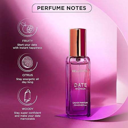 Bella Vita Luxury Date Woman Eau De Parfum Travel Size with Pink Pepper Jasmine and Vanilla | Floral Fruity Long Lasting Fragrance