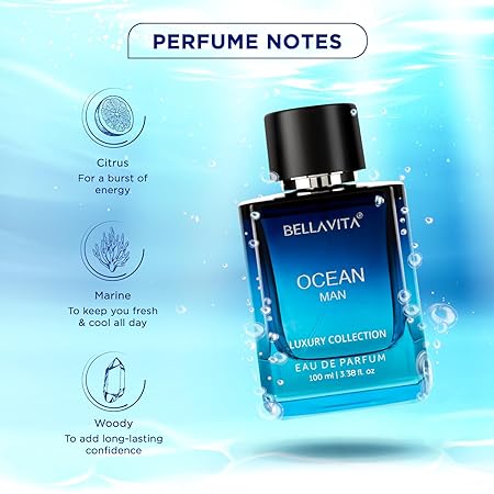 Bella Vita Luxury OCEAN Man Eau De Parfum with Bergamot Melon Rose and Musk | Premium Fresh Aquatic Long Lasting EDP