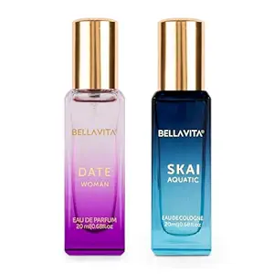 Bella Vita Luxury Women Skai Aquatic and Date Liquid Perfume Combo with Bergamot | Long Lasting EDC EDP Fragrance Pack of 2