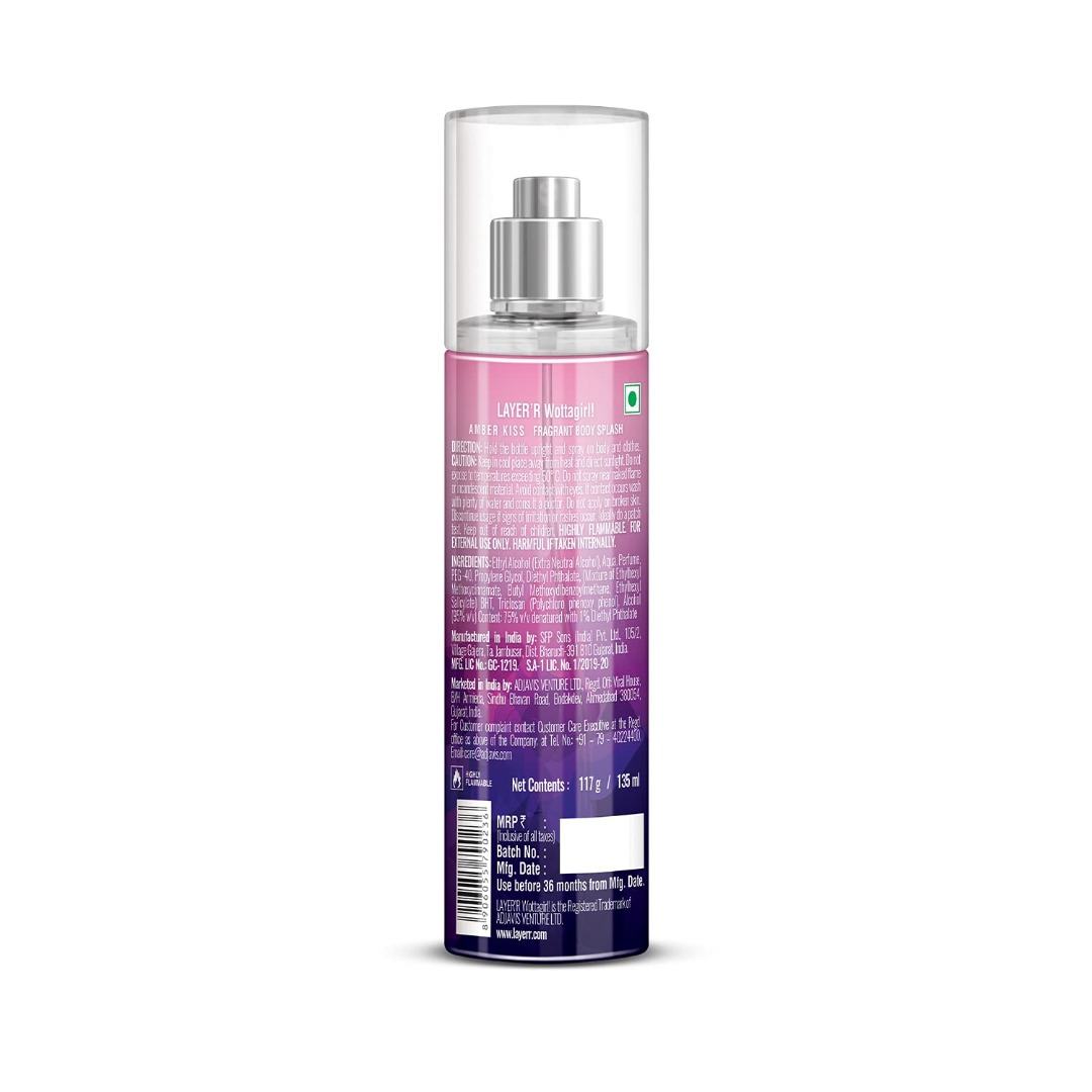 Layerr Wottagirl Body Splash Amber Kiss | Long Lasting Floral Amber Body Spray for Women