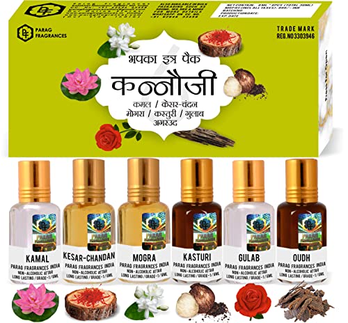 Parag Fragrances Attar Gift Set Kannauji 6 in 1 Combo Pack | Natural Long Lasting Attar Bundle