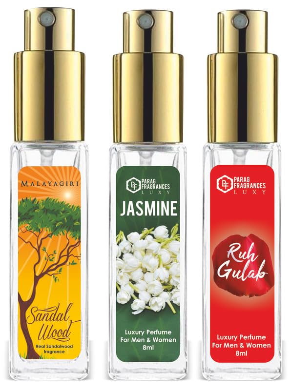 Parag Fragrances Mysore Sandal Jasmine and Ruh Gulab Attar Combo | Premium Long Lasting Attar Set