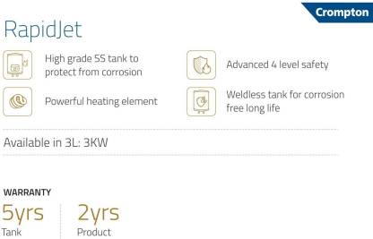 Crompton Rapid Jet Instant Water Heater - AIWH-3LRPIDJT3KW5Y - 3 Litre